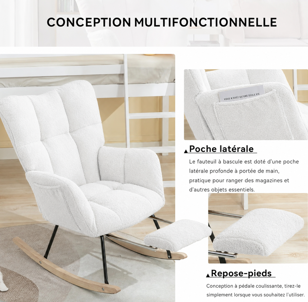 Fauteuil à Bascule Repose-pieds Teddy - Maison Noma