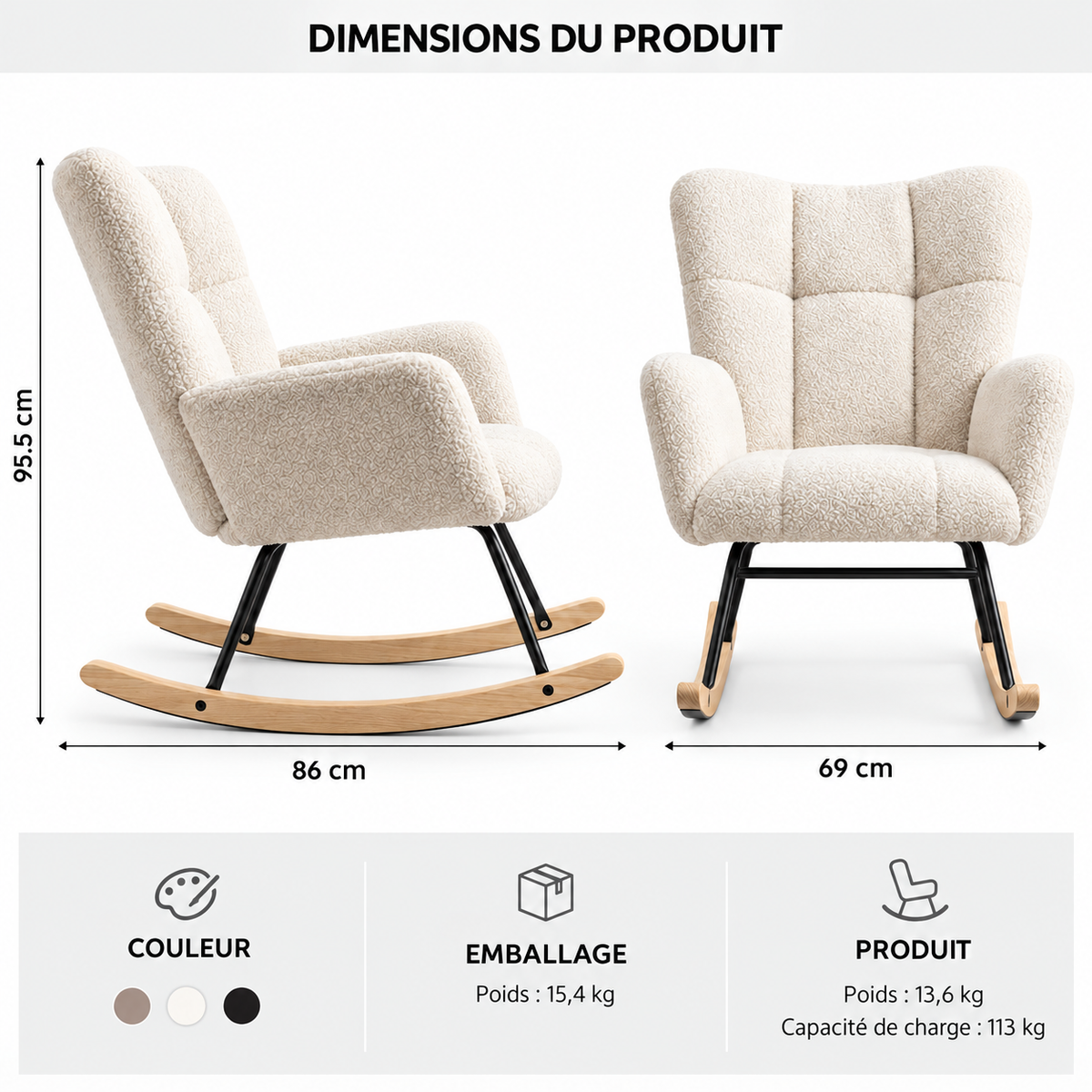 Fauteuil à Bascule Teddy ergonomique