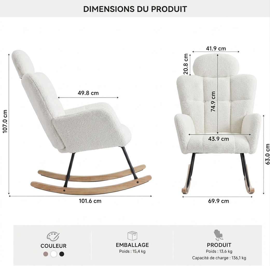 Fauteuil à Bascule Appui-Tête Teddy - Maison Noma