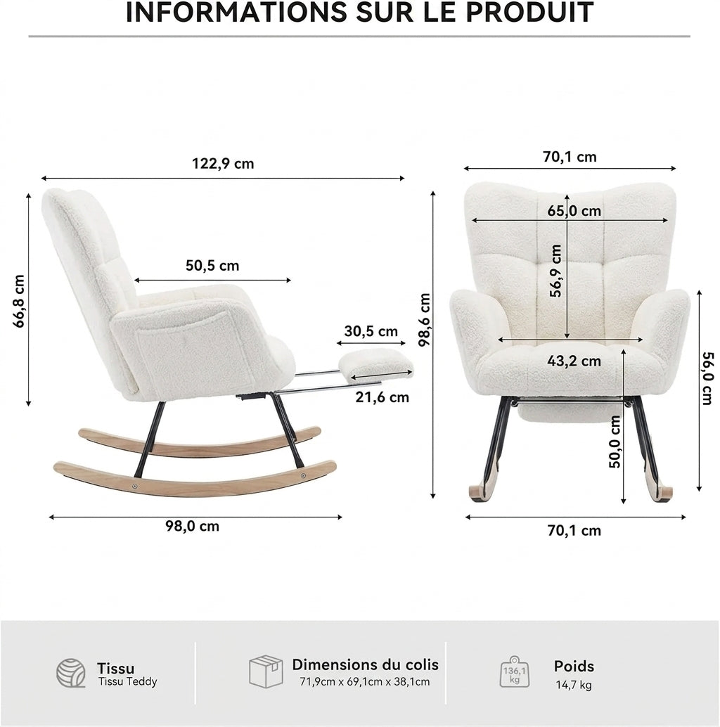 Fauteuil à Bascule Repose-pieds Teddy - Maison Noma